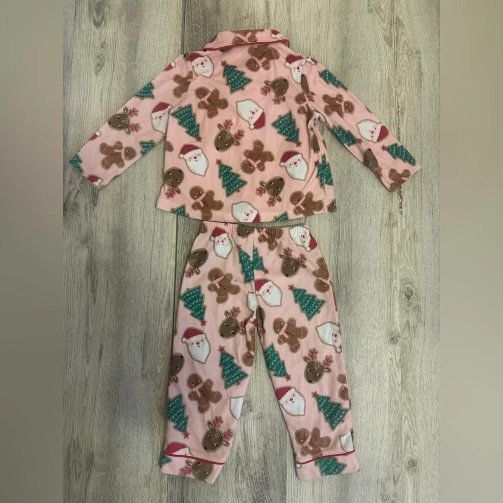 Carter's Pink Holiday Pajama Set with Santa and Gingerbread